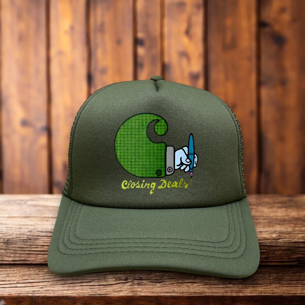 Closing Deals Olive Green Trucker Hat